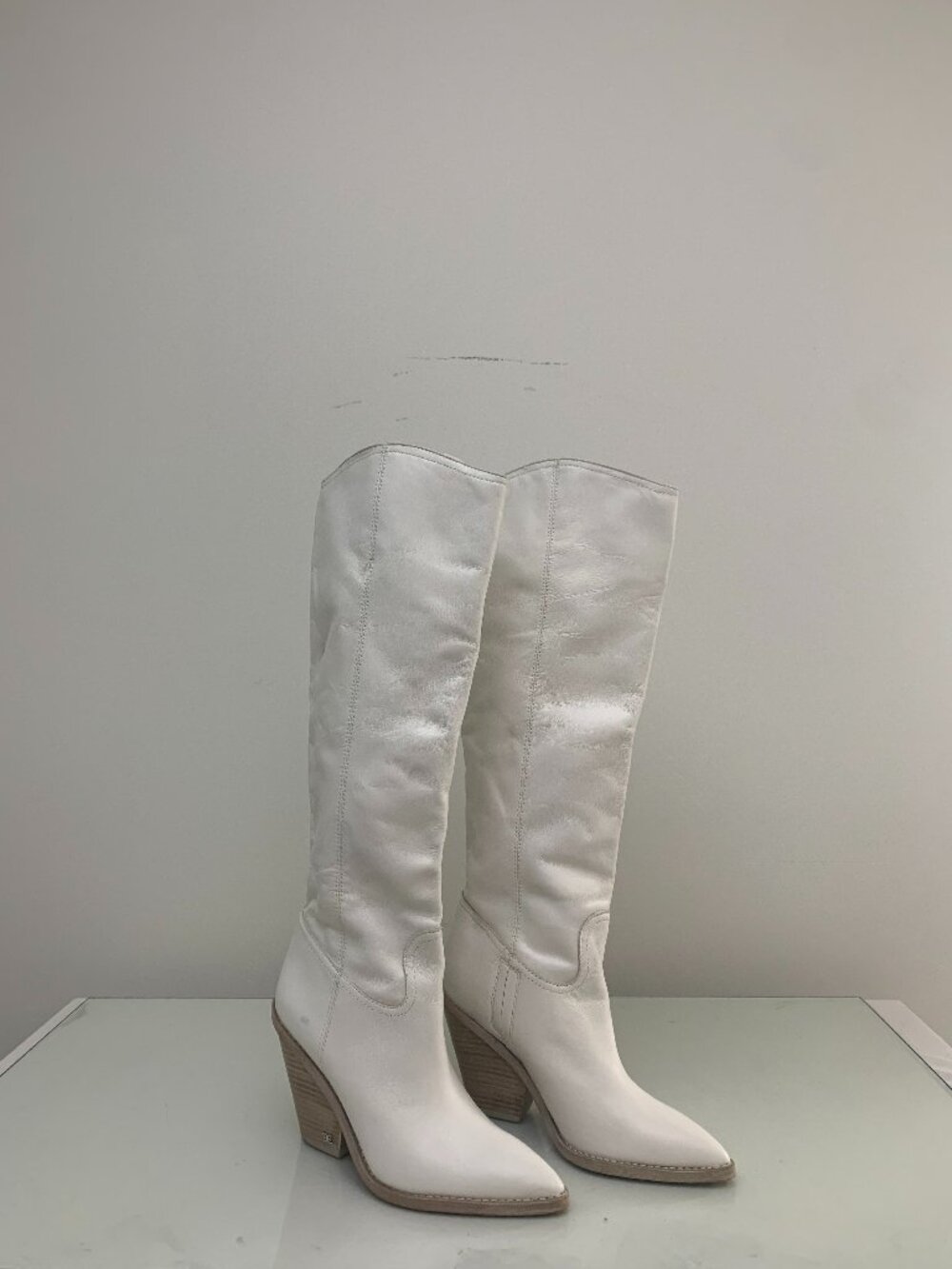 Sam Edelman Indigo White Leather Cowboy Boots With Heel Size US 6